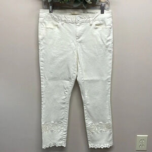 Lauren Conrad Cream Off White Skinny Crop Denim Jeans Embroidered Hem 6